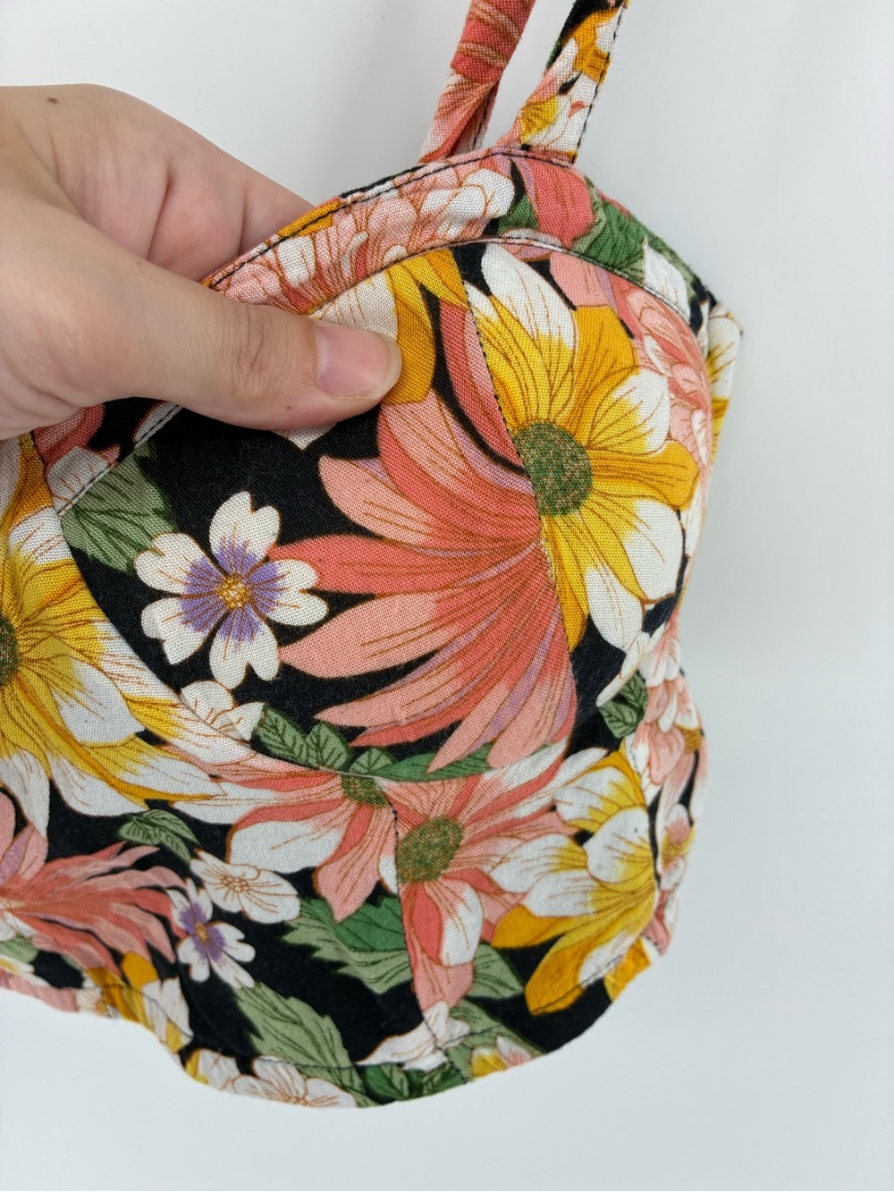 Floral Print Padded Crop Tank Top - Pink, Yellow & White - Picture 4 of 9